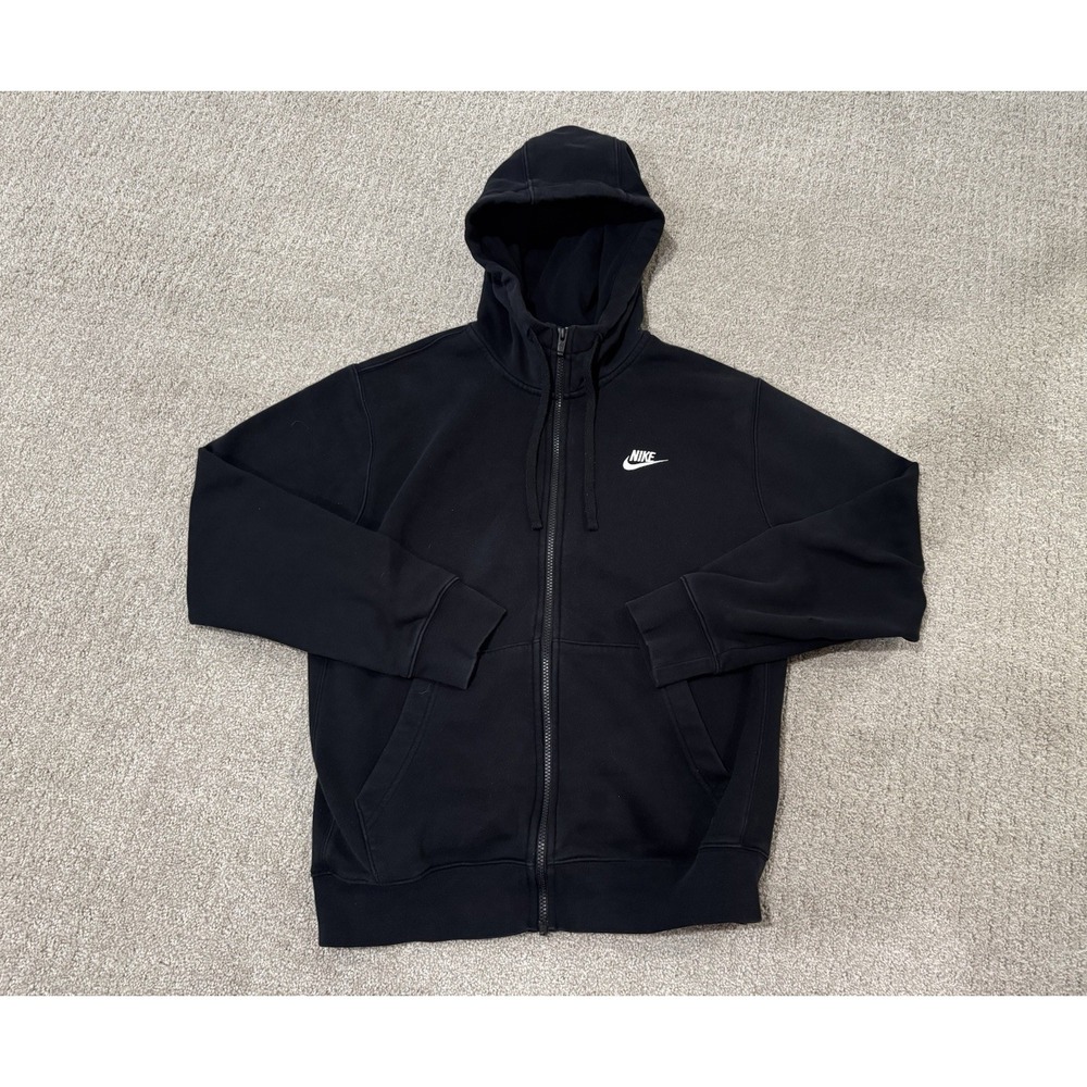 Nike Full Zip Hoodie Men's Small Black Club Fleece Sweatshirt Blank Cotton  Y2K